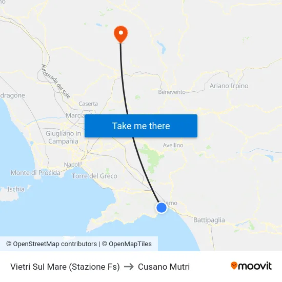 Vietri Sul Mare (Stazione Fs) to Cusano Mutri map