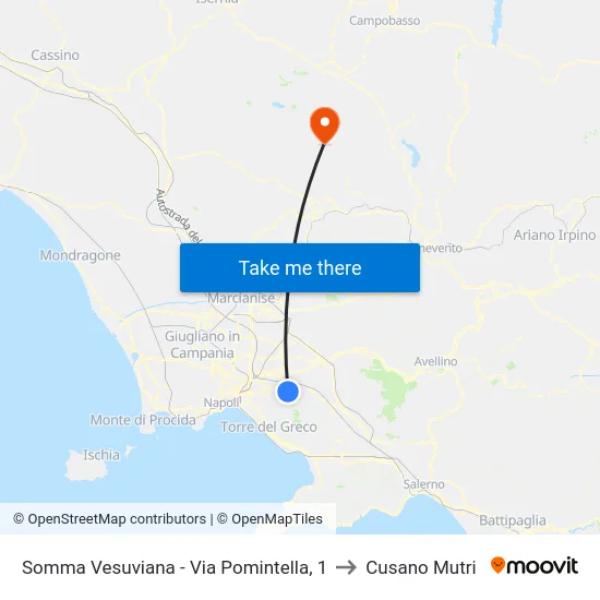 Somma Vesuviana - Via Pomintella, 1 to Cusano Mutri map