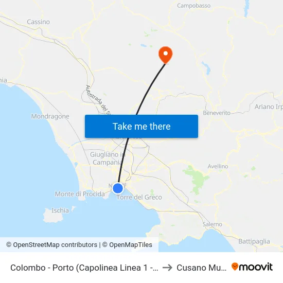 Colombo - Porto (Capolinea Linea 1 - 4) to Cusano Mutri map
