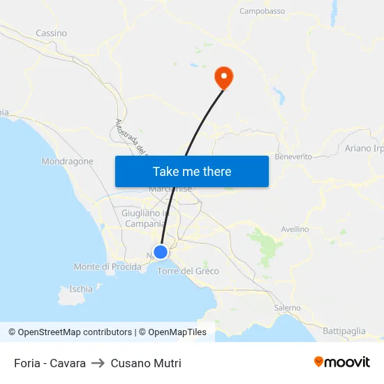 Foria - Cavara to Cusano Mutri map