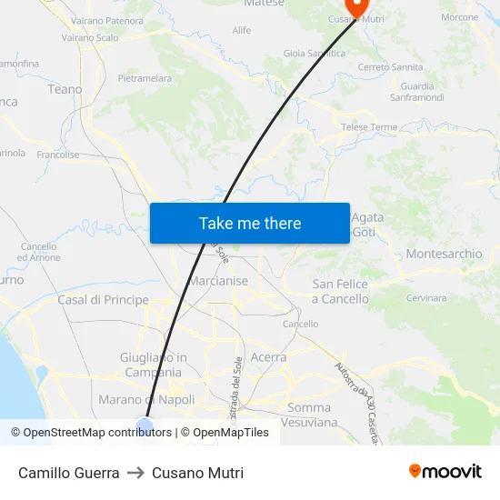 Camillo Guerra to Cusano Mutri map