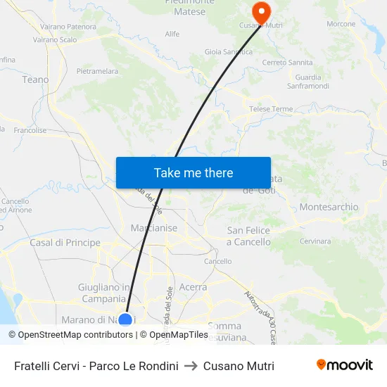 Fratelli Cervi - Parco Le Rondini to Cusano Mutri map