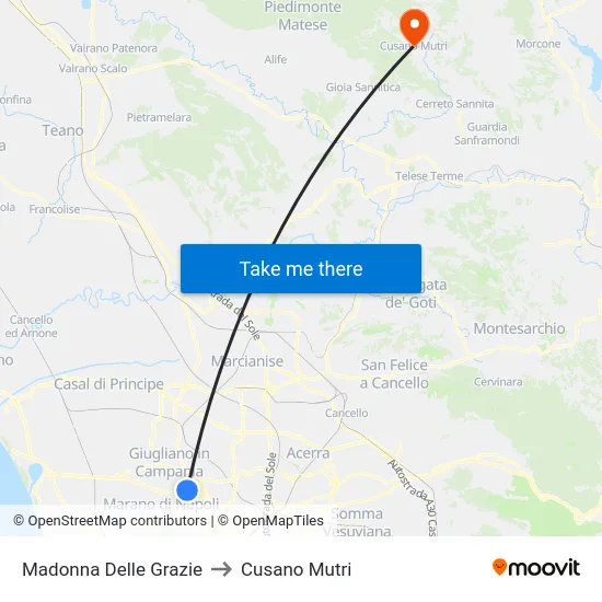 Madonna Delle Grazie to Cusano Mutri map