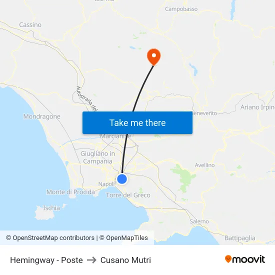 Hemingway - Poste to Cusano Mutri map