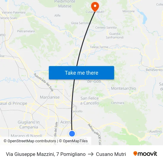 Via Giuseppe Mazzini, 7 Pomigliano to Cusano Mutri map