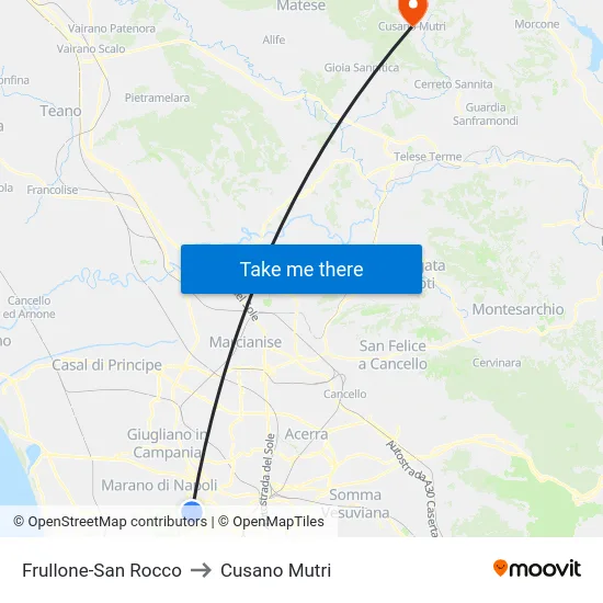 Frullone-San Rocco to Cusano Mutri map