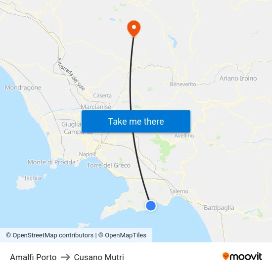 Amalfi Porto to Cusano Mutri map
