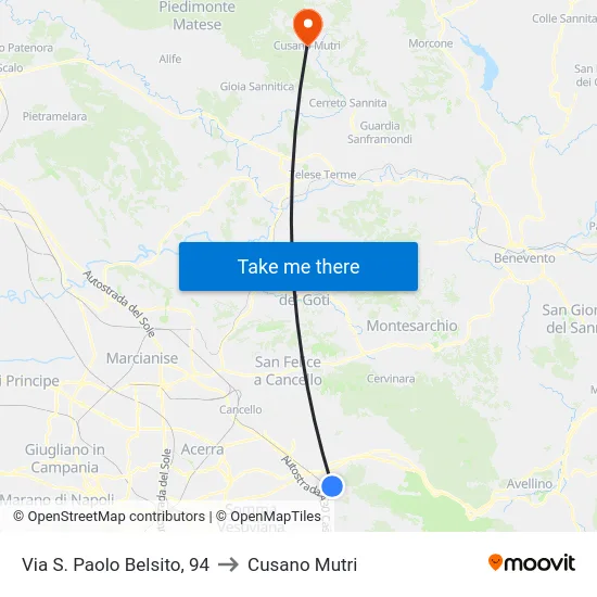 Via S. Paolo Belsito, 94 to Cusano Mutri map