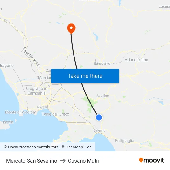 Mercato San Severino to Cusano Mutri map