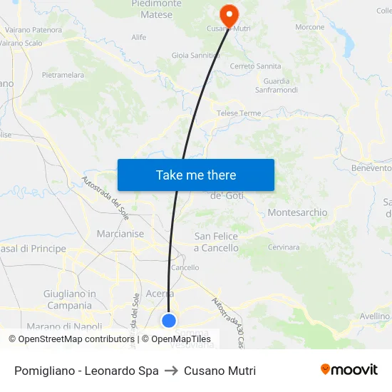 Pomigliano - Leonardo Spa to Cusano Mutri map