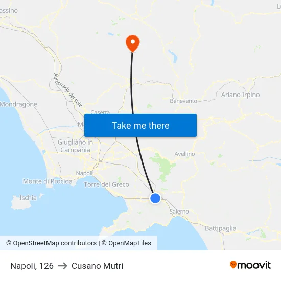 Napoli, 126 to Cusano Mutri map