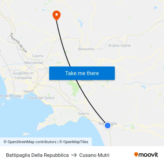 Battipaglia Della Repubblica to Cusano Mutri map