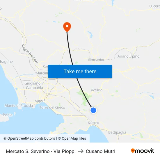 Mercato S. Severino - Via Pioppi to Cusano Mutri map
