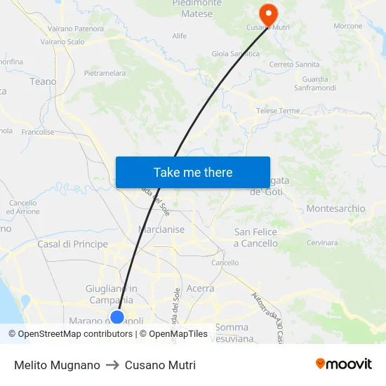 Melito Mugnano to Cusano Mutri map