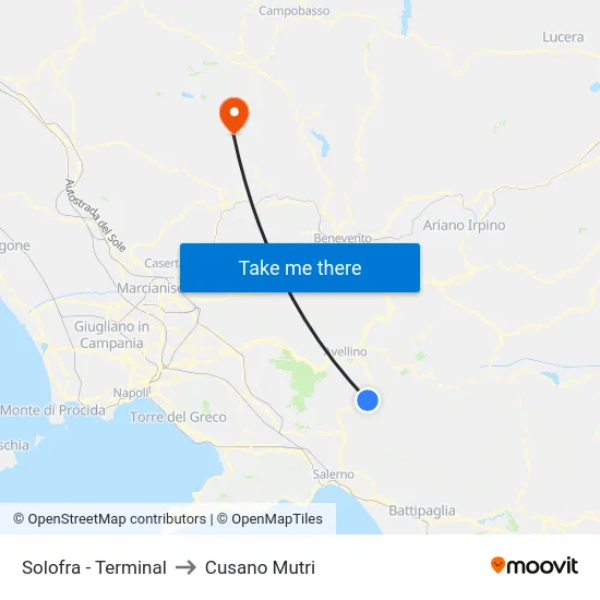 Solofra - Terminal to Cusano Mutri map