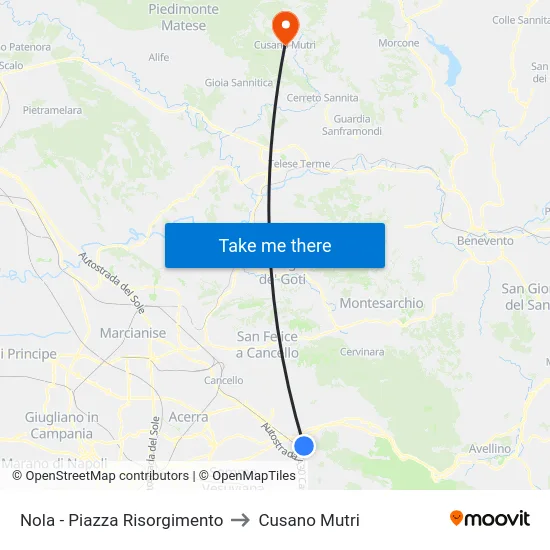 Nola - Piazza Risorgimento to Cusano Mutri map