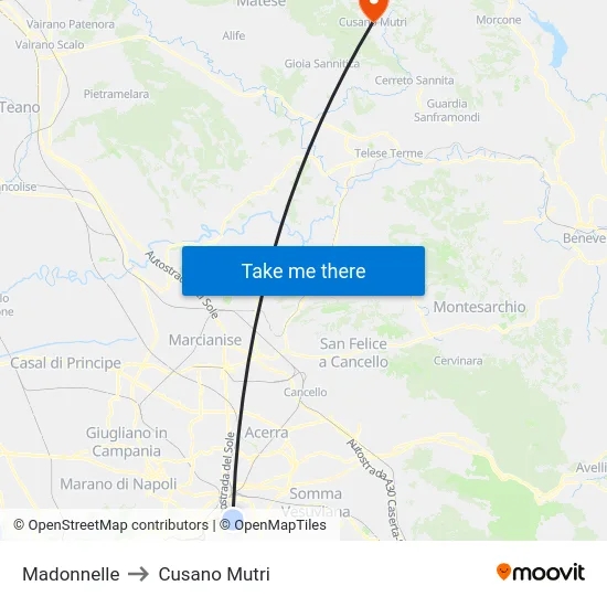 Madonnelle to Cusano Mutri map