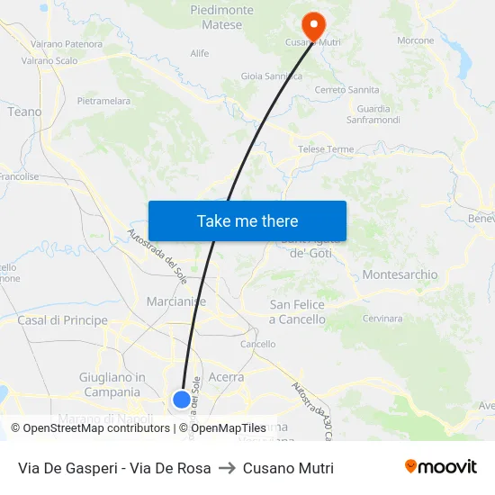Via De Gasperi - Via De Rosa to Cusano Mutri map