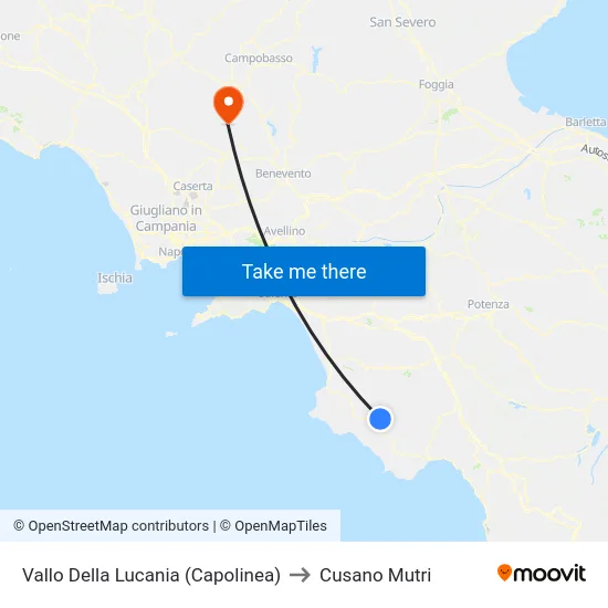 Vallo Della Lucania (Capolinea) to Cusano Mutri map