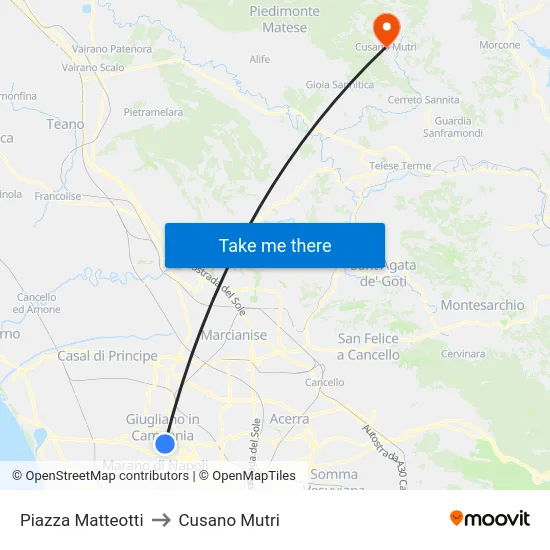 Piazza Matteotti to Cusano Mutri map