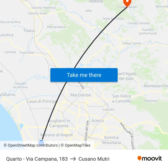 Quarto - Via Campana, 183 to Cusano Mutri map
