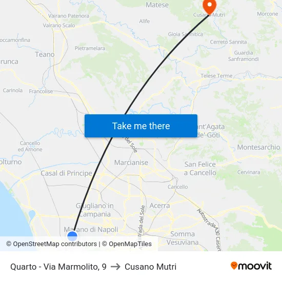 Quarto - Via Marmolito, 9 to Cusano Mutri map