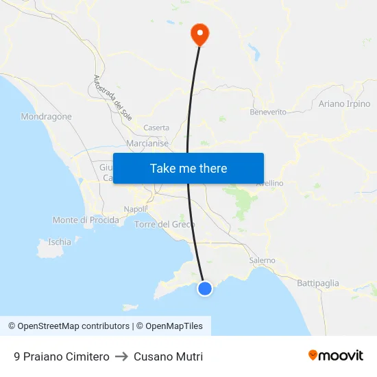 9 Praiano Cimitero to Cusano Mutri map