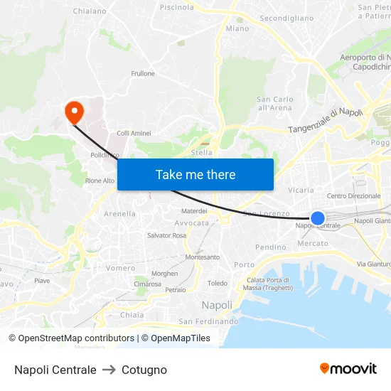Napoli Centrale to Cotugno map