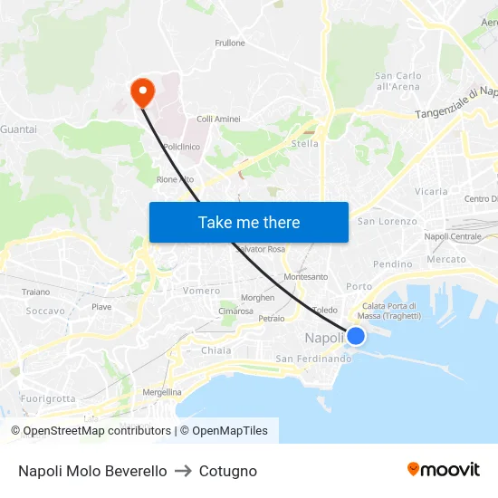 Napoli Molo Beverello to Cotugno map