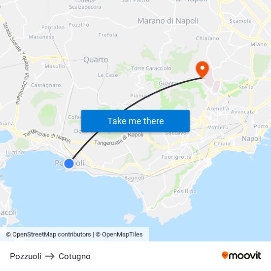 Pozzuoli to Cotugno map