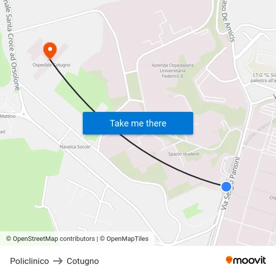 Policlinico to Cotugno map