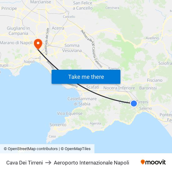 Cava Dei Tirreni to Aeroporto Internazionale Napoli map