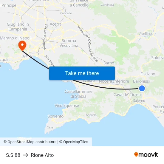 S.S.88 to Rione Alto map