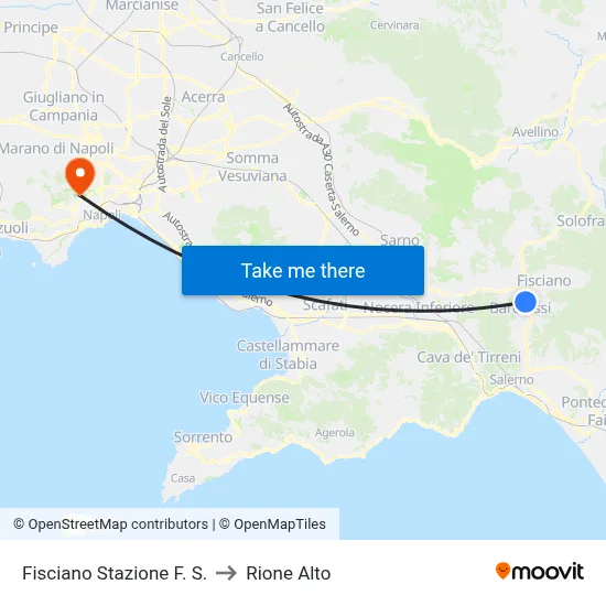 Fisciano Stazione F. S. to Rione Alto map