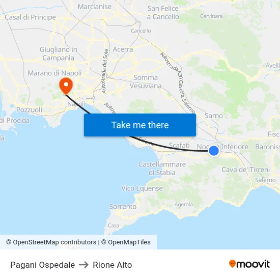 Pagani Hospital to Rione Alto map