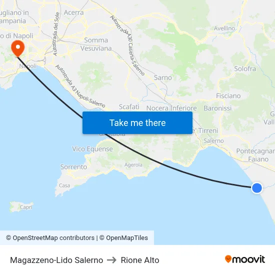 Magazzeno-Salerno Beach to Rione Alto map