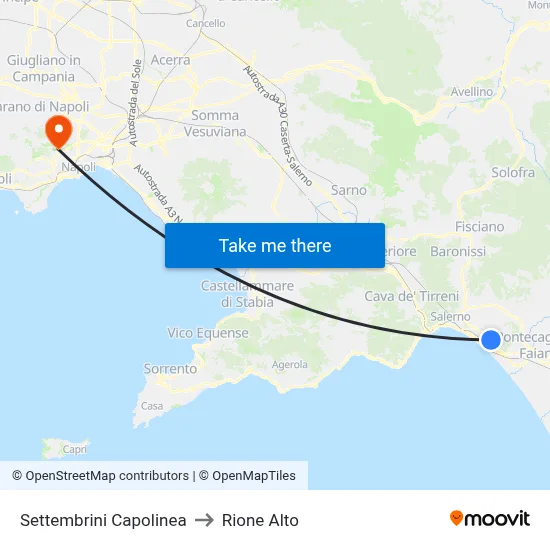 Settembrini Terminal to Rione Alto map
