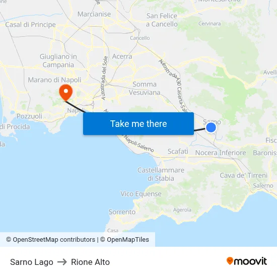 Sarno Lake to Rione Alto map