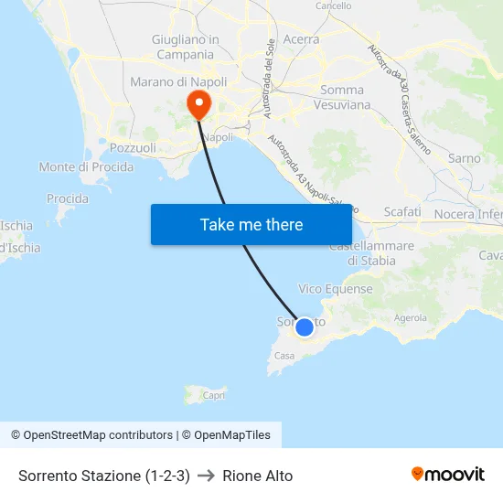 Sorrento Station (1-2-3) to Rione Alto map