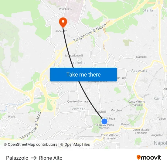 Palazzolo to Rione Alto map