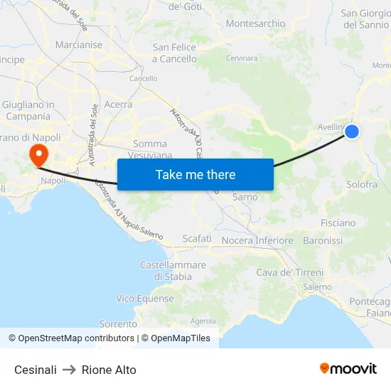 Cesinali to Rione Alto map