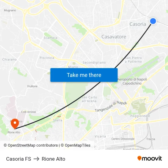 Casoria Railway Station to Rione Alto map