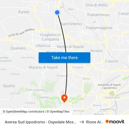 Aversa South Hippodrome - Moscati Hospital to Rione Alto map