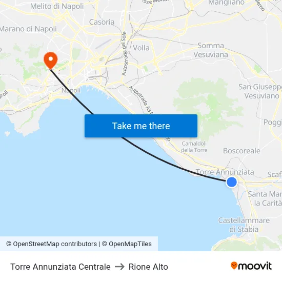 Torre Annunziata Central to Rione Alto map