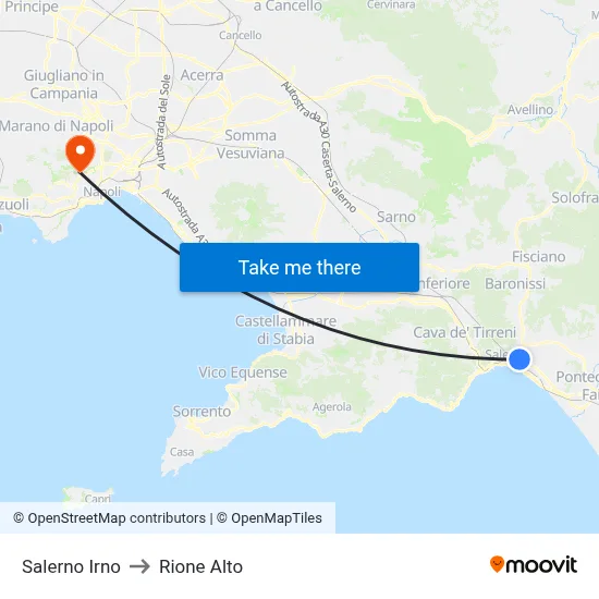Salerno Irno to Rione Alto map
