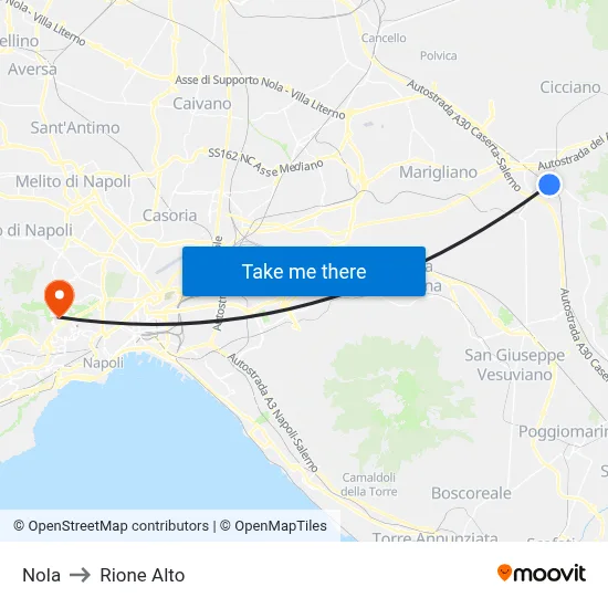 Nola to Rione Alto map