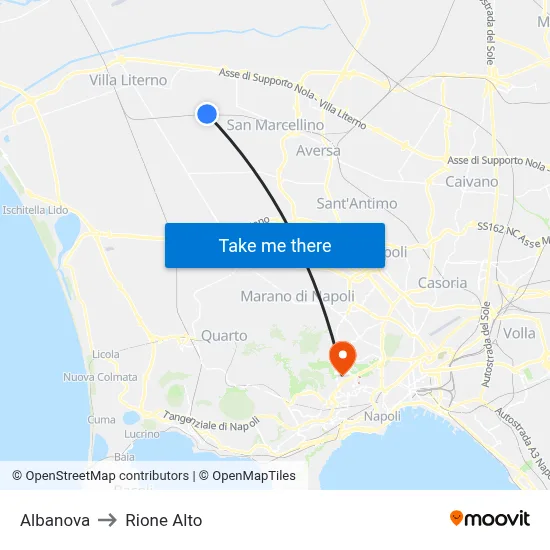 Albanova to Rione Alto map