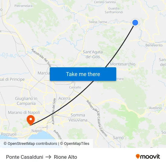 Ponte Casalduni to Rione Alto map