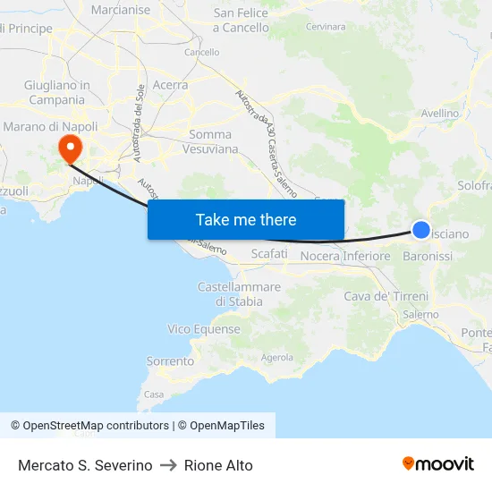 Mercato San Severino to Rione Alto map