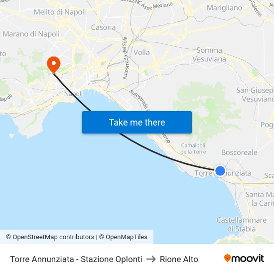 Torre Annunziata - Oplonti Station to Rione Alto map
